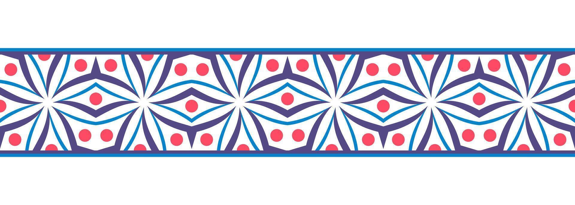 Border line seamless background. Decorative design seamless ornamental mosaic border pattern. Islamic, indian, arabic motifs. Abstract flower. Vector illustration
