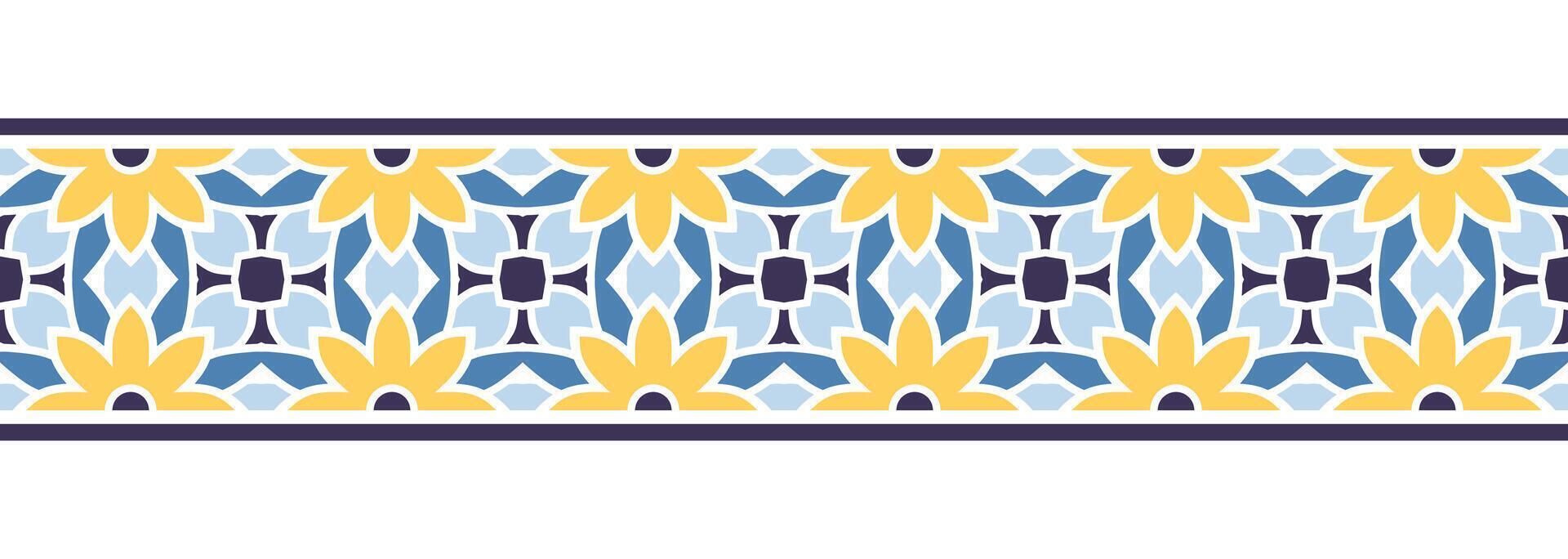 Border line seamless background. Decorative design seamless ornamental mosaic border pattern. Islamic, indian, arabic motifs. Abstract flower vector