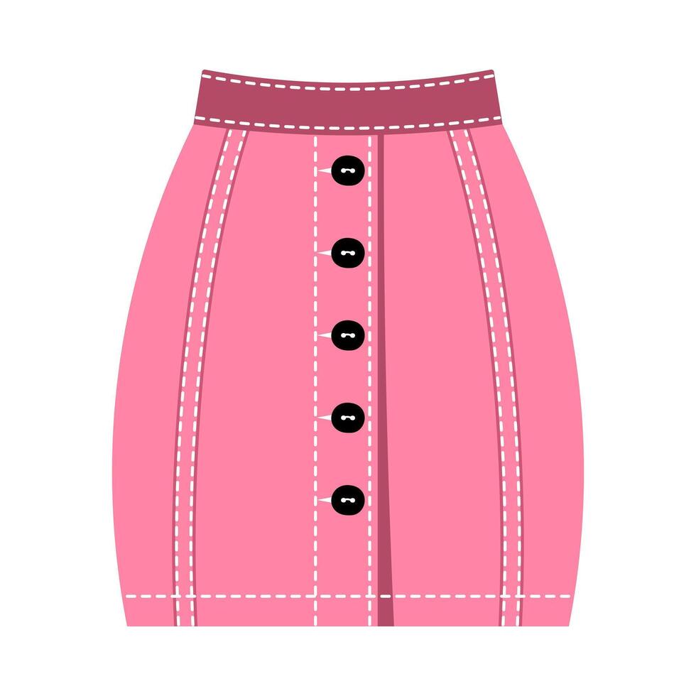 Denim skirt women's, technical drawing. Mini skirt isolated on a white background. Fashion women jeans clothes vector