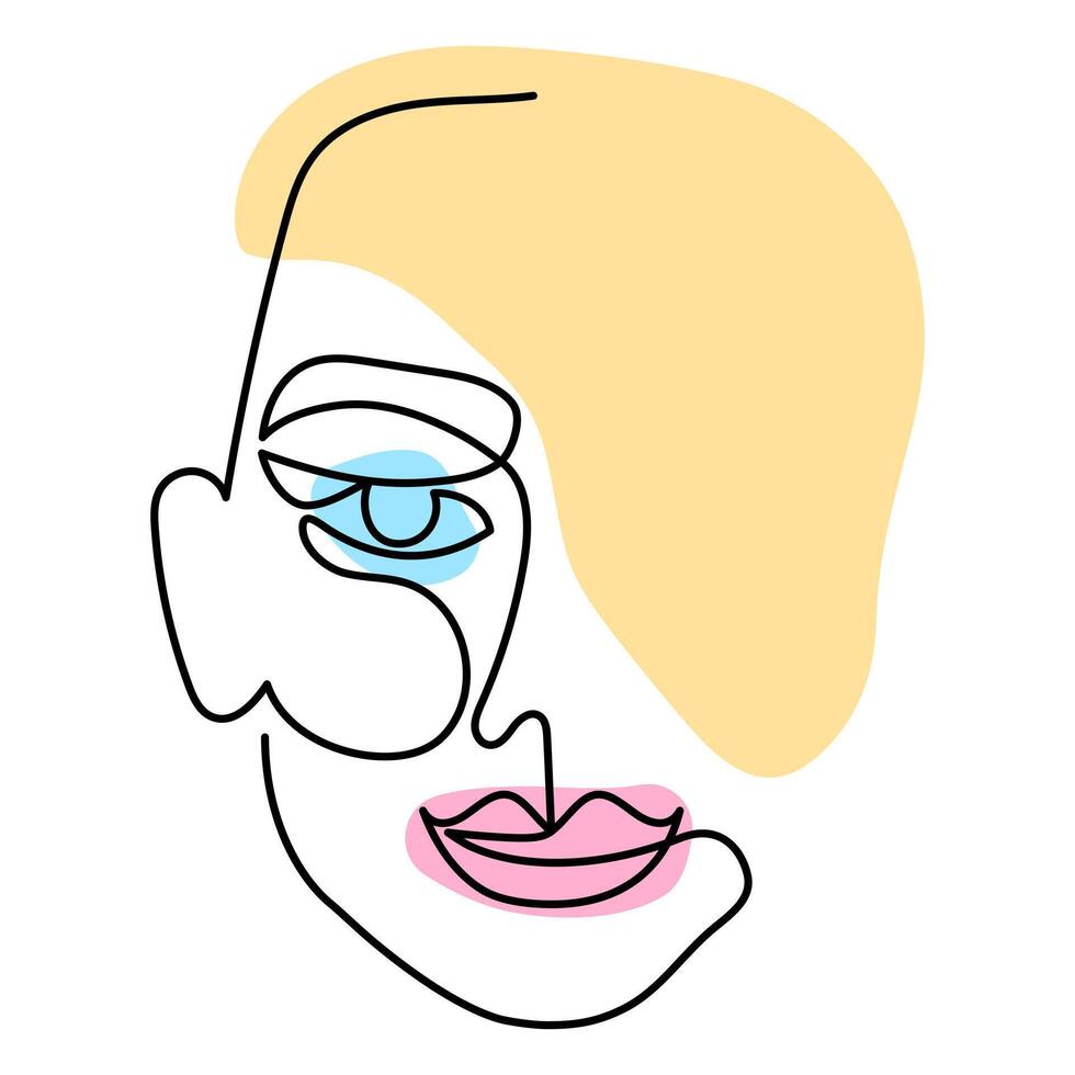 One line art face, modern contemporary minimalist abstract woman portrait. Continuous one line drawing faces vector