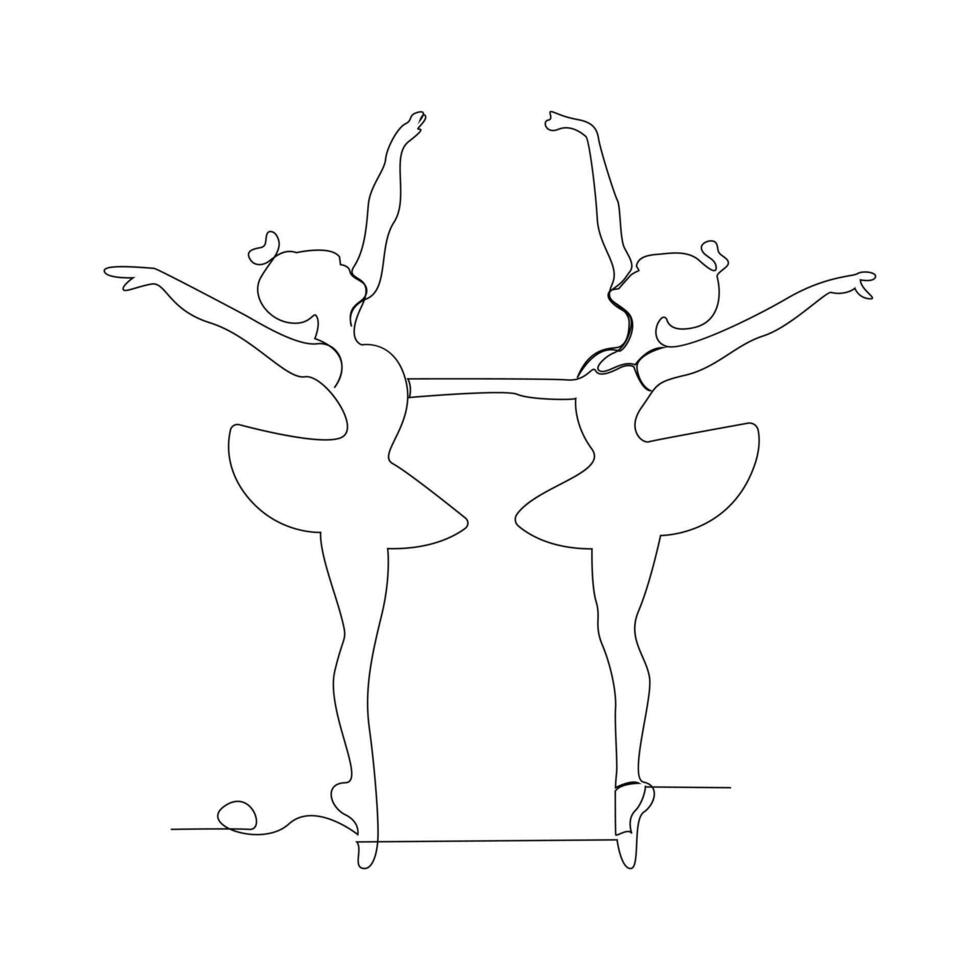 Danching ballerina continuous single line drawing and one line minimalist dancer outline vector art illustration