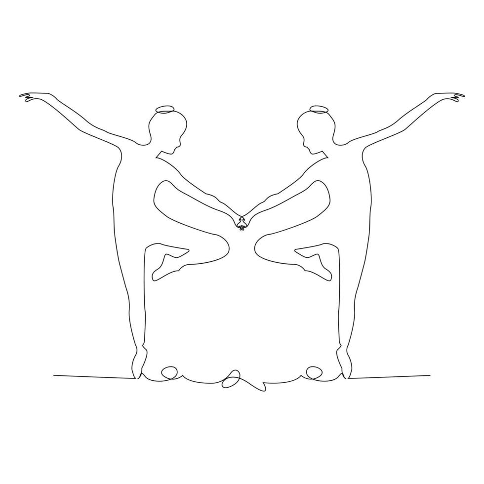 Danching ballerina continuous single line drawing and one line minimalist dancer outline vector art illustration