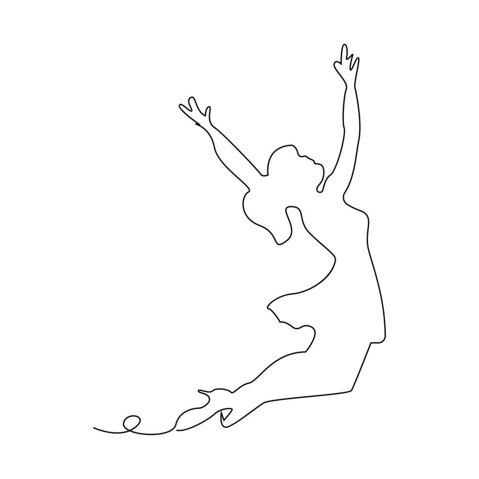 Danching ballerina continuous single line drawing and one line minimalist dancer outline vector art illustration