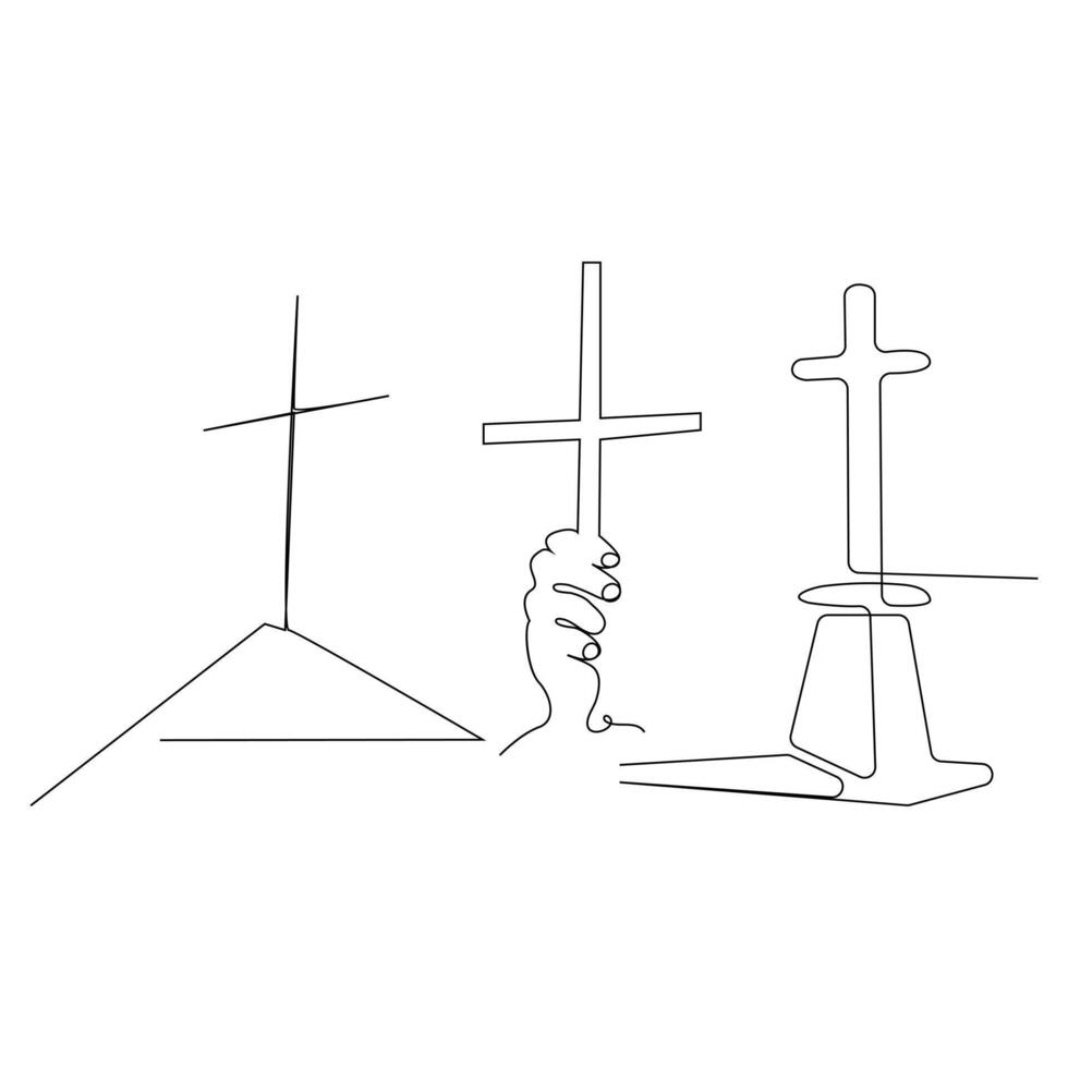 Jesús Cristo bosquejo bueno viernes continuo soltero línea y Pascua de Resurrección día cruzar contorno vector Arte dibujo y ilustración