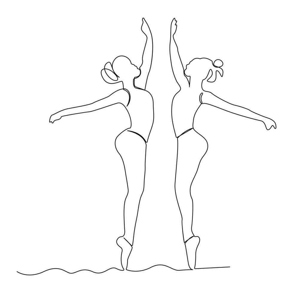 Danching ballerina continuous single line drawing and one line minimalist dancer outline vector art illustration