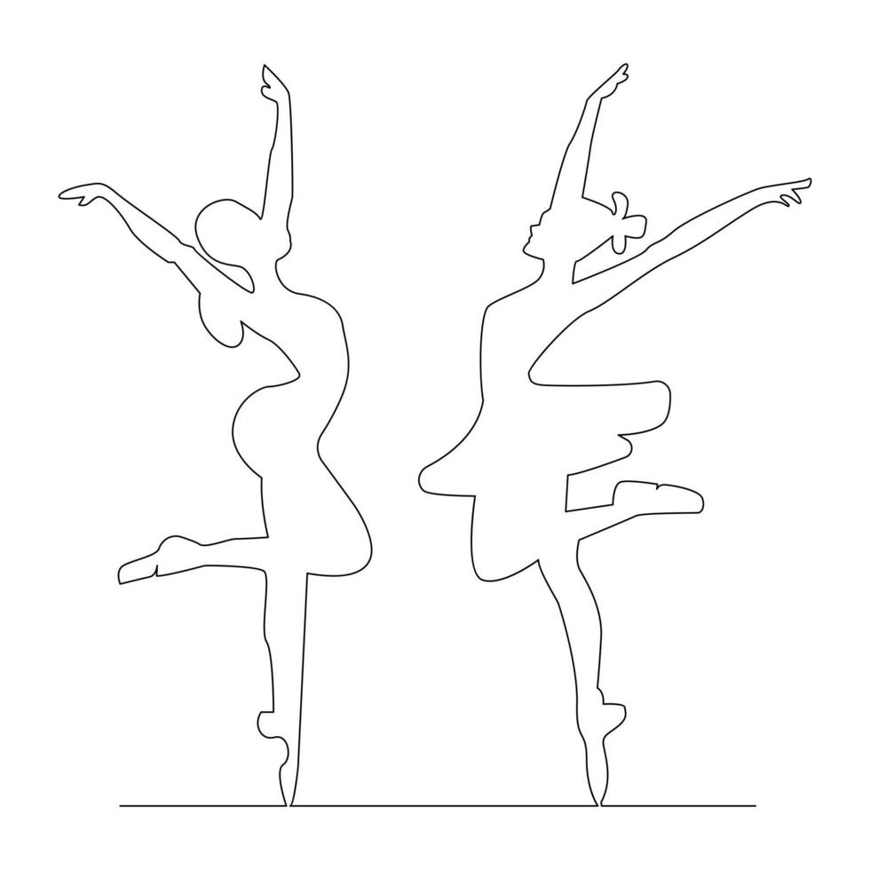 Danching ballerina continuous single line drawing and one line minimalist dancer outline vector art illustration