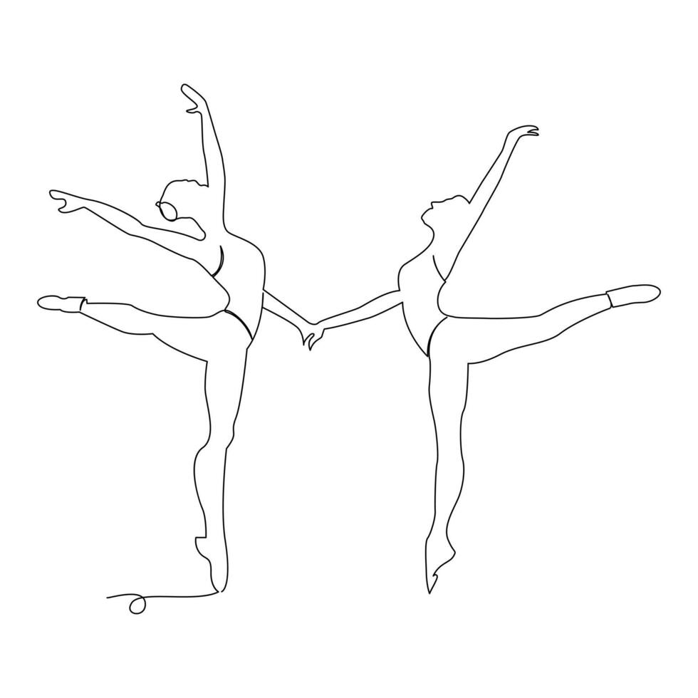 Danching ballerina continuous single line drawing and one line minimalist dancer outline vector art illustration