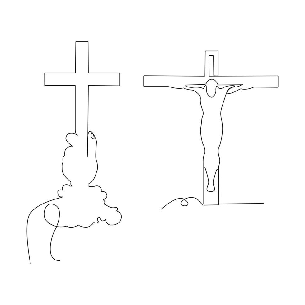Jesús Cristo bosquejo bueno viernes continuo soltero línea y Pascua de Resurrección día cruzar contorno vector Arte dibujo y ilustración