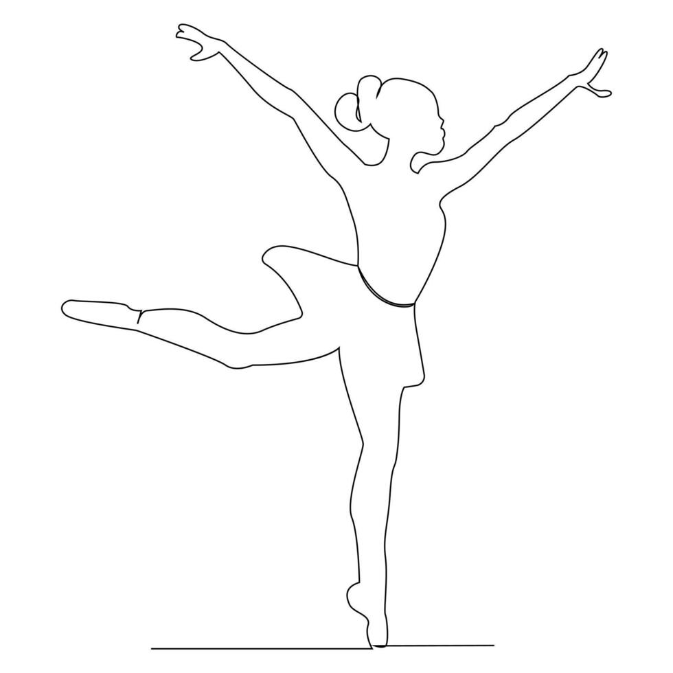 Danching ballerina continuous single line drawing and one line minimalist dancer outline vector art illustration