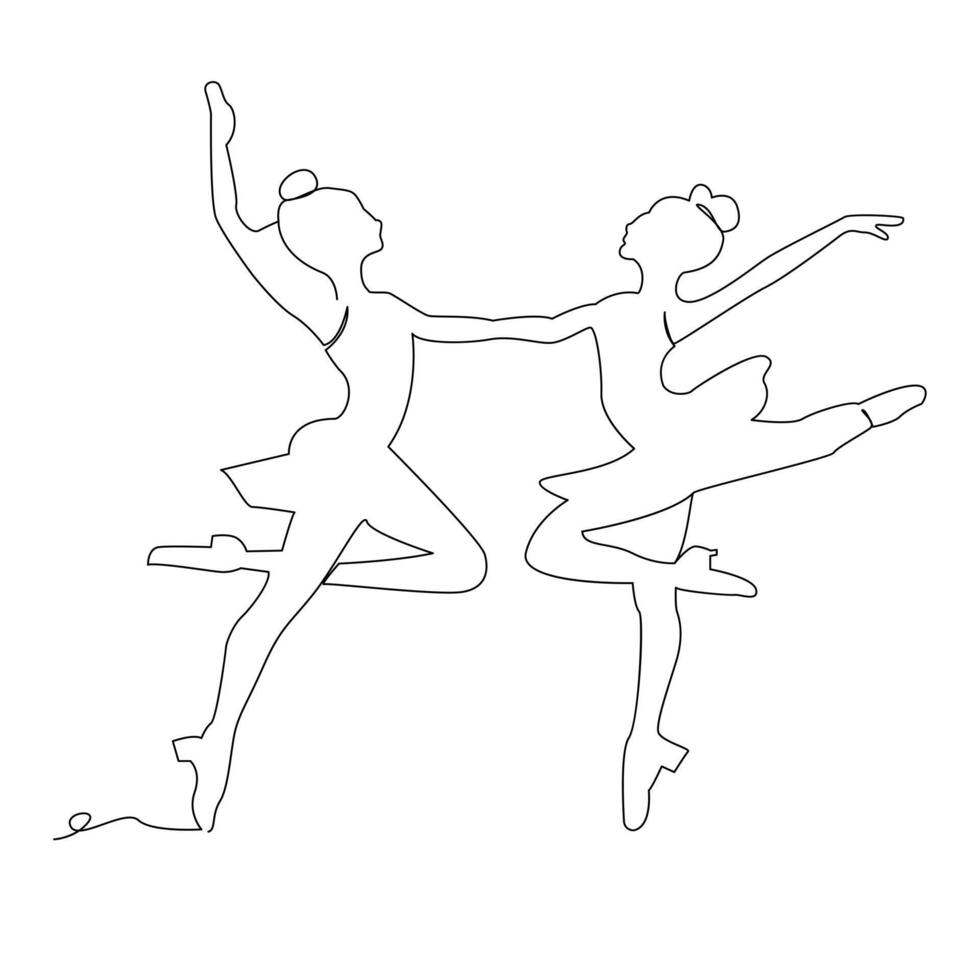 Danching ballerina continuous single line drawing and one line minimalist dancer outline vector art illustration