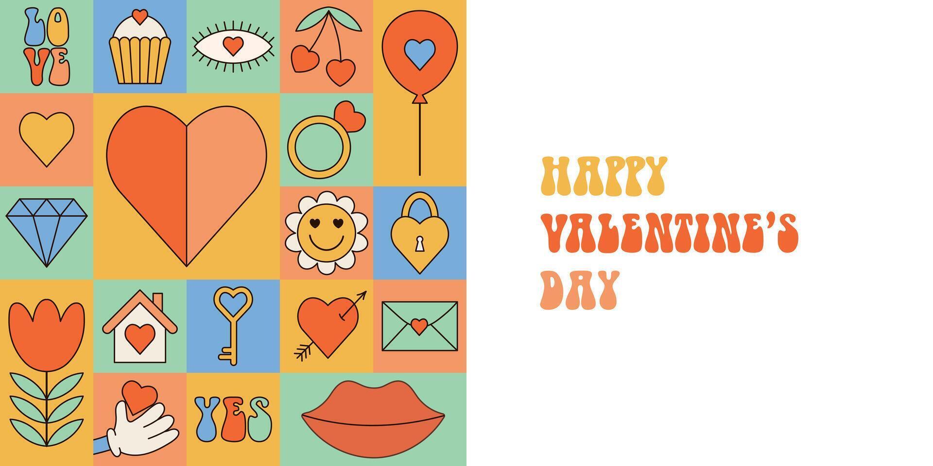 Groovy Happy Valentine's day abstract geometric holiday concept. Bauhaus modern template vector