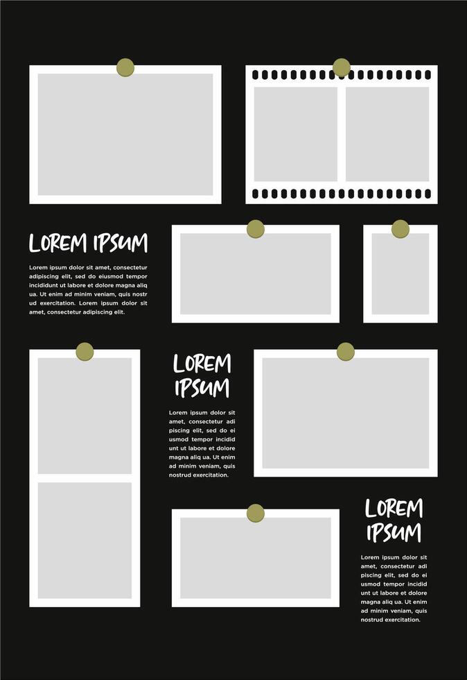 Pictures or photos frame collage. comics page grid layout abstract photo frames and digital photo wall template vector