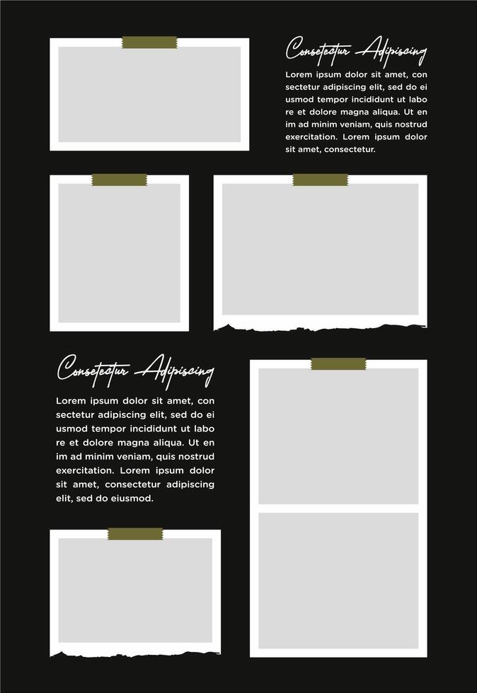 Pictures or photos frame collage. comics page grid layout abstract photo frames and digital photo wall template vector