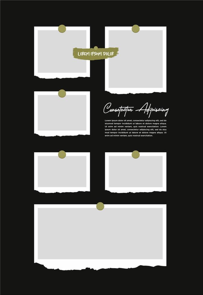 Pictures or photos frame collage. comics page grid layout abstract photo frames and digital photo wall template vector