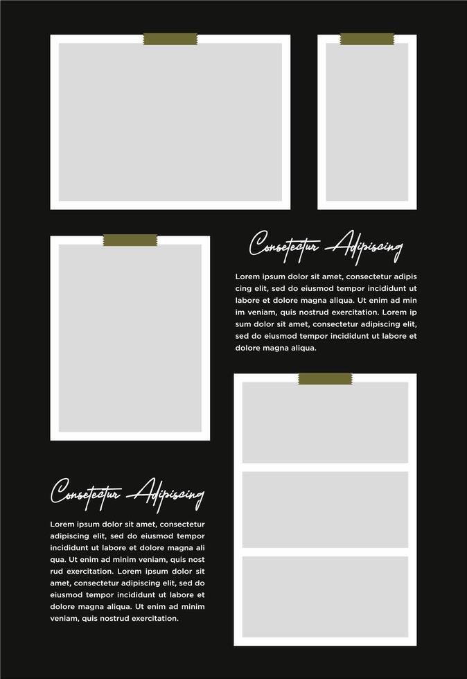 Pictures or photos frame collage. comics page grid layout abstract photo frames and digital photo wall template vector