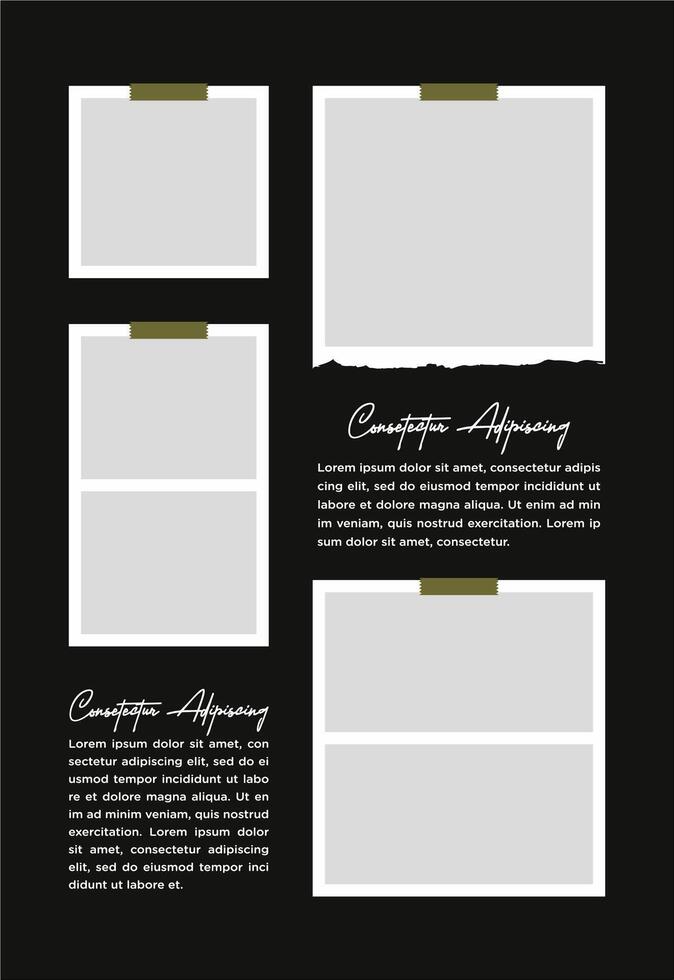 Pictures or photos frame collage. comics page grid layout abstract photo frames and digital photo wall template vector