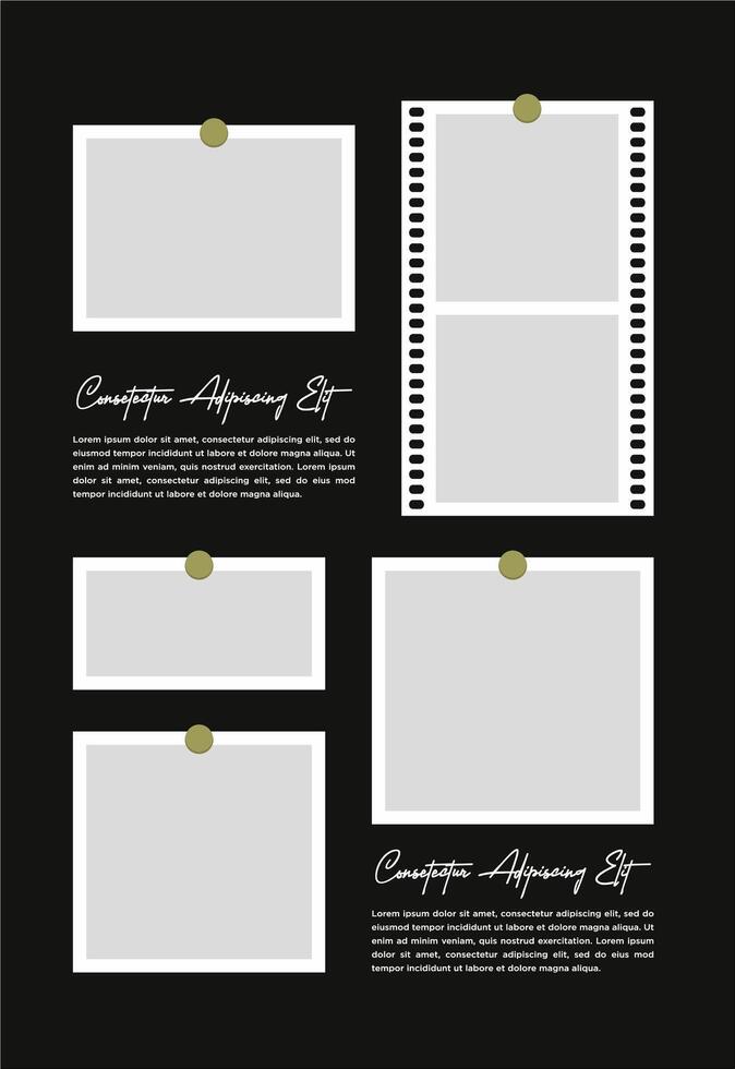 Pictures or photos frame collage. comics page grid layout abstract photo frames and digital photo wall template vector