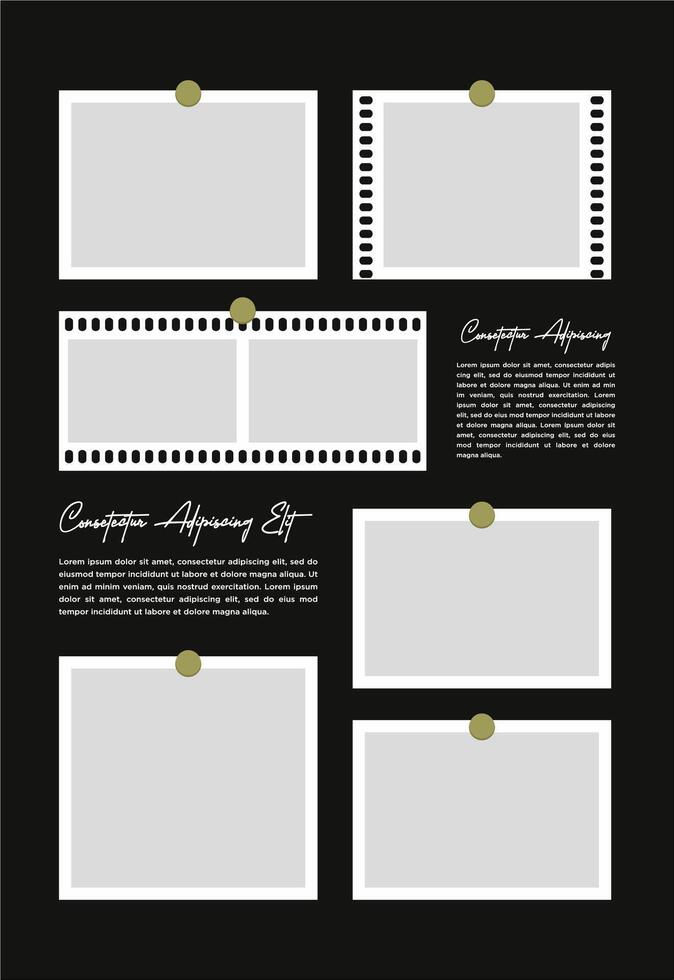 Pictures or photos frame collage. comics page grid layout abstract photo frames and digital photo wall template vector