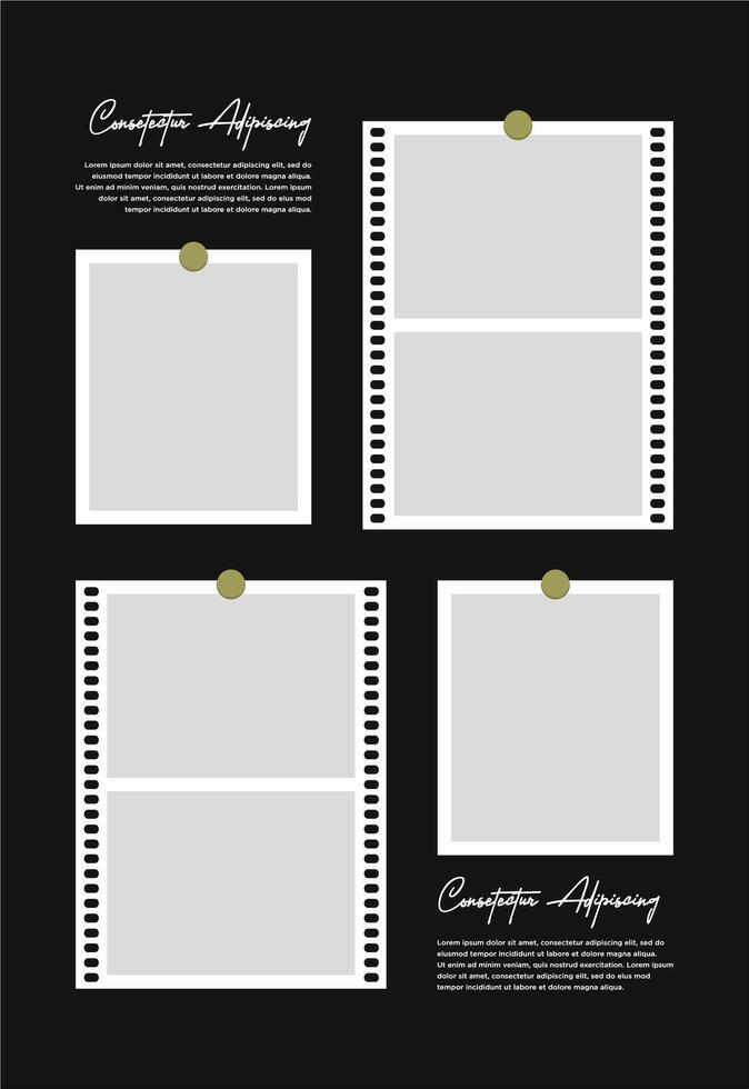 Pictures or photos frame collage. comics page grid layout abstract photo frames and digital photo wall template vector