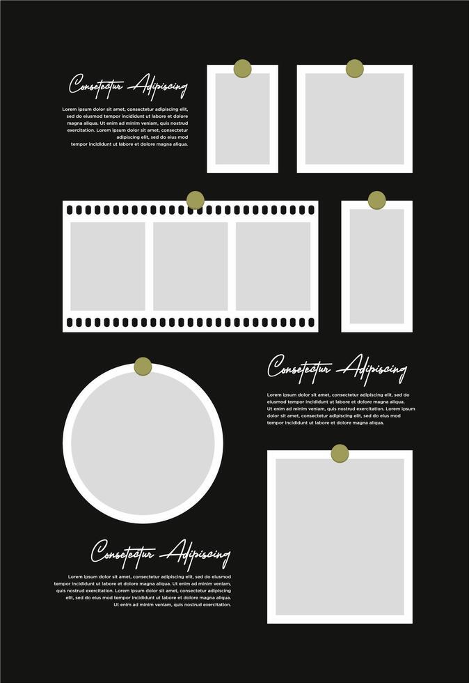 Pictures or photos frame collage. comics page grid layout abstract photo frames and digital photo wall template vector