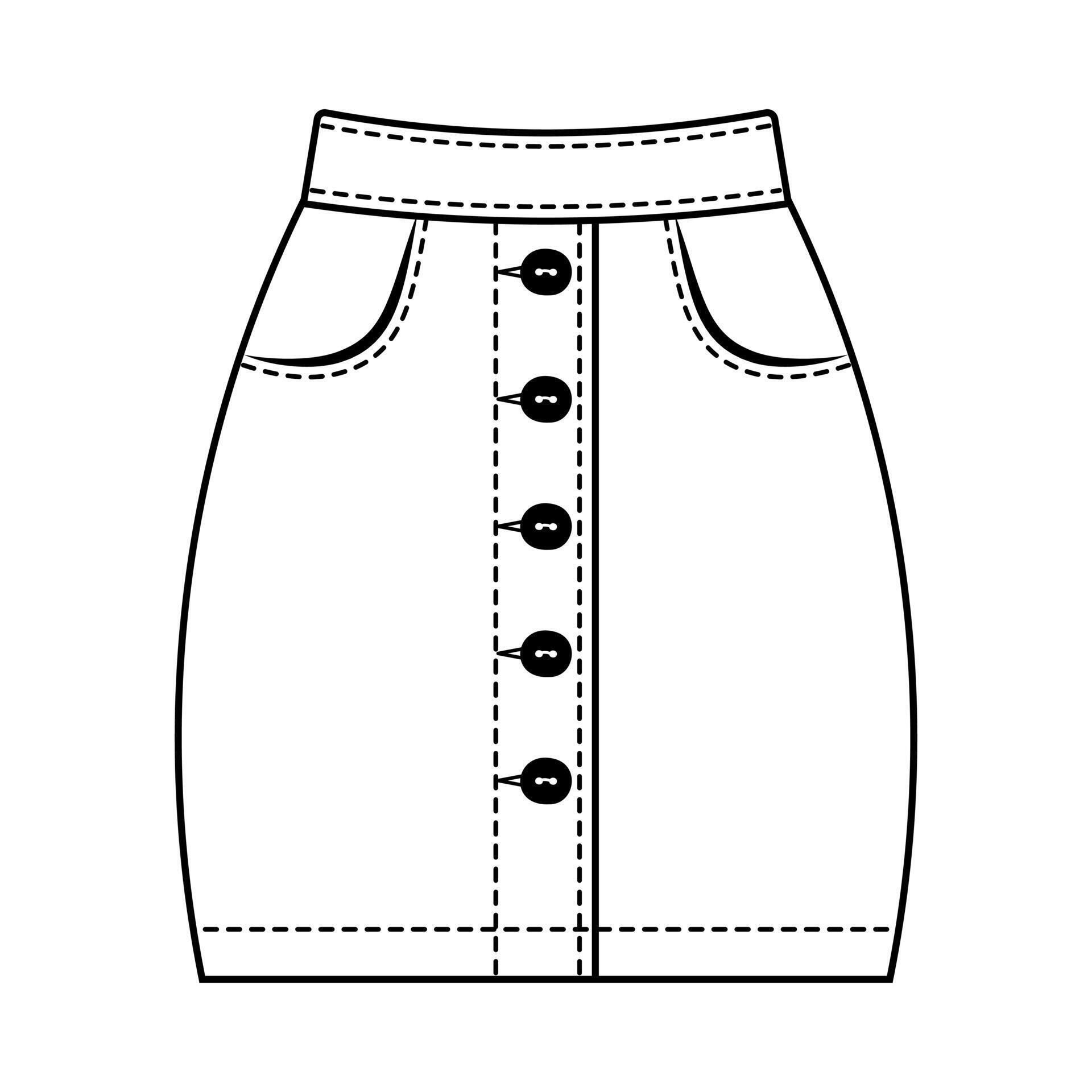 Denim skirt women's, technical drawing. Mini skirt isolated on a white