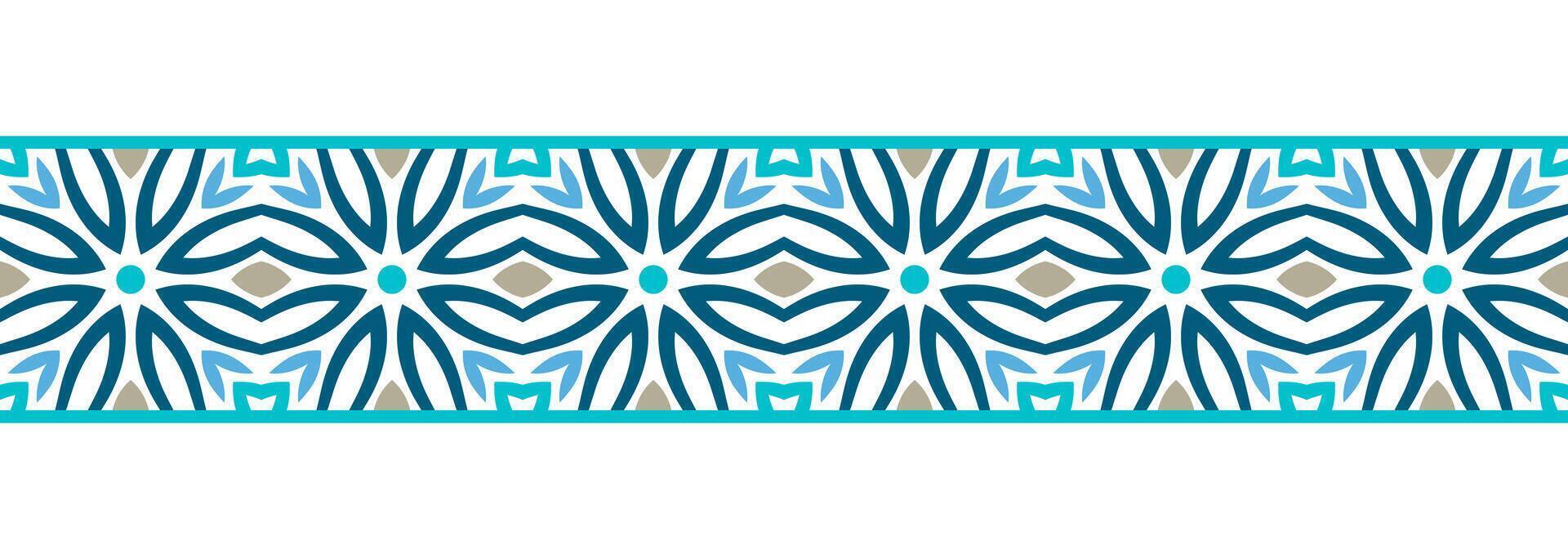 Border line seamless background. Decorative design seamless ornamental mosaic border pattern. Islamic, indian, arabic motifs. Abstract flower. Vector illustration