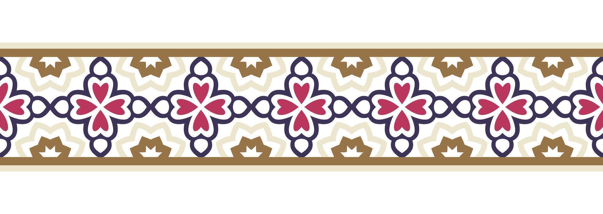 frontera línea sin costura antecedentes. decorativo diseño sin costura ornamental mosaico frontera modelo. islámico, indio, Arábica motivos resumen flor vector