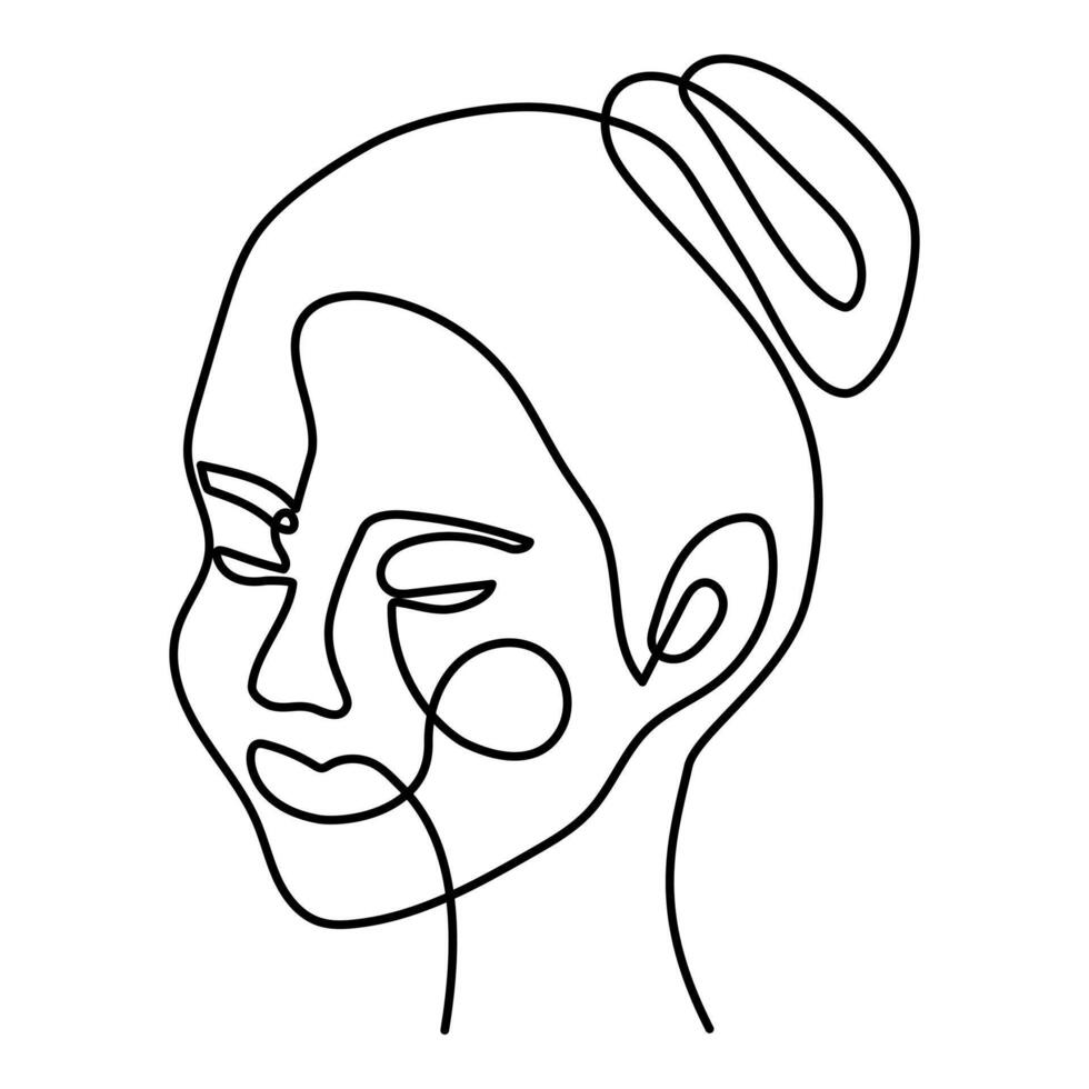 One line art face, modern contemporary minimalist abstract woman portrait. Continuous one line drawing faces vector