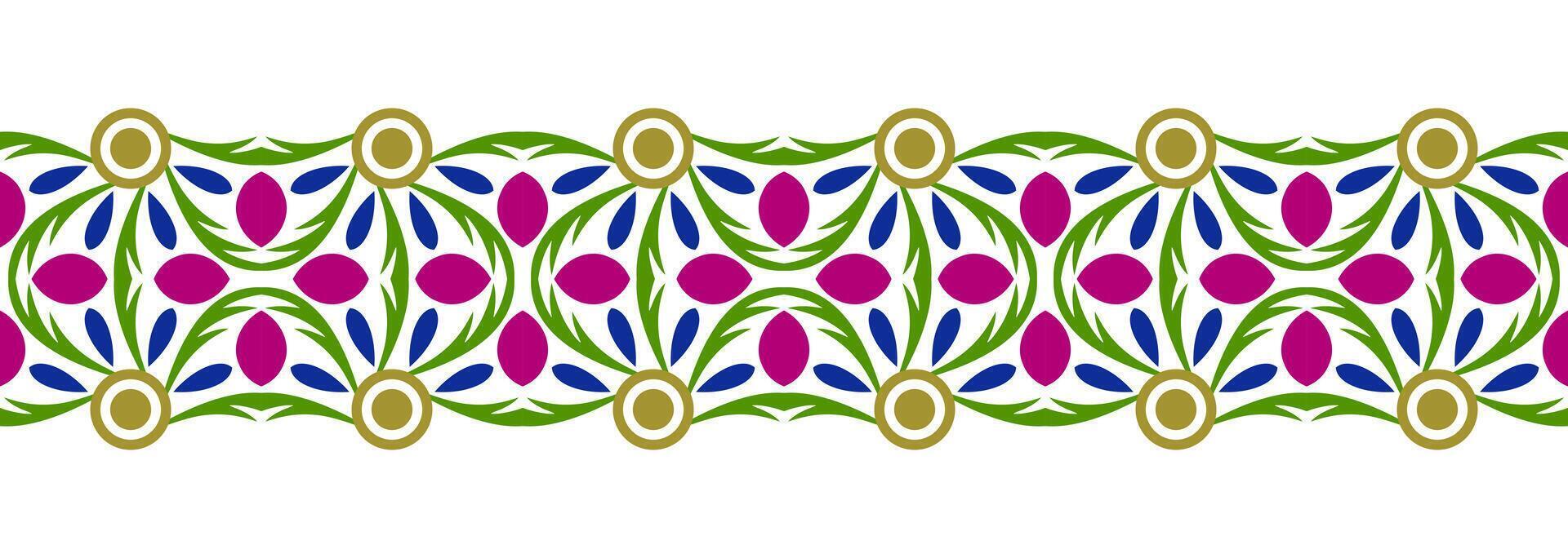 Border line seamless background. Decorative design seamless ornamental mosaic border pattern. Islamic, indian, arabic motifs. Abstract flower. Vector illustration