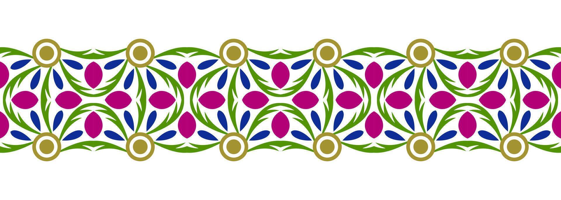 Border line seamless background. Decorative design seamless ornamental mosaic border pattern. Islamic, indian, arabic motifs. Abstract flower. Vector illustration