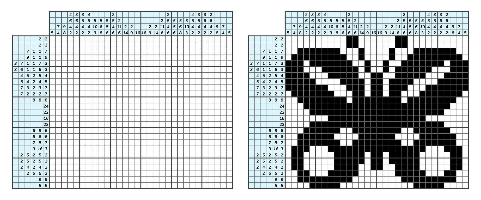Japanese crossword puzzle. Kids and adult mathematical mosaic. Nonogram. Logic puzzle game. Digital rebus. Vector illustration