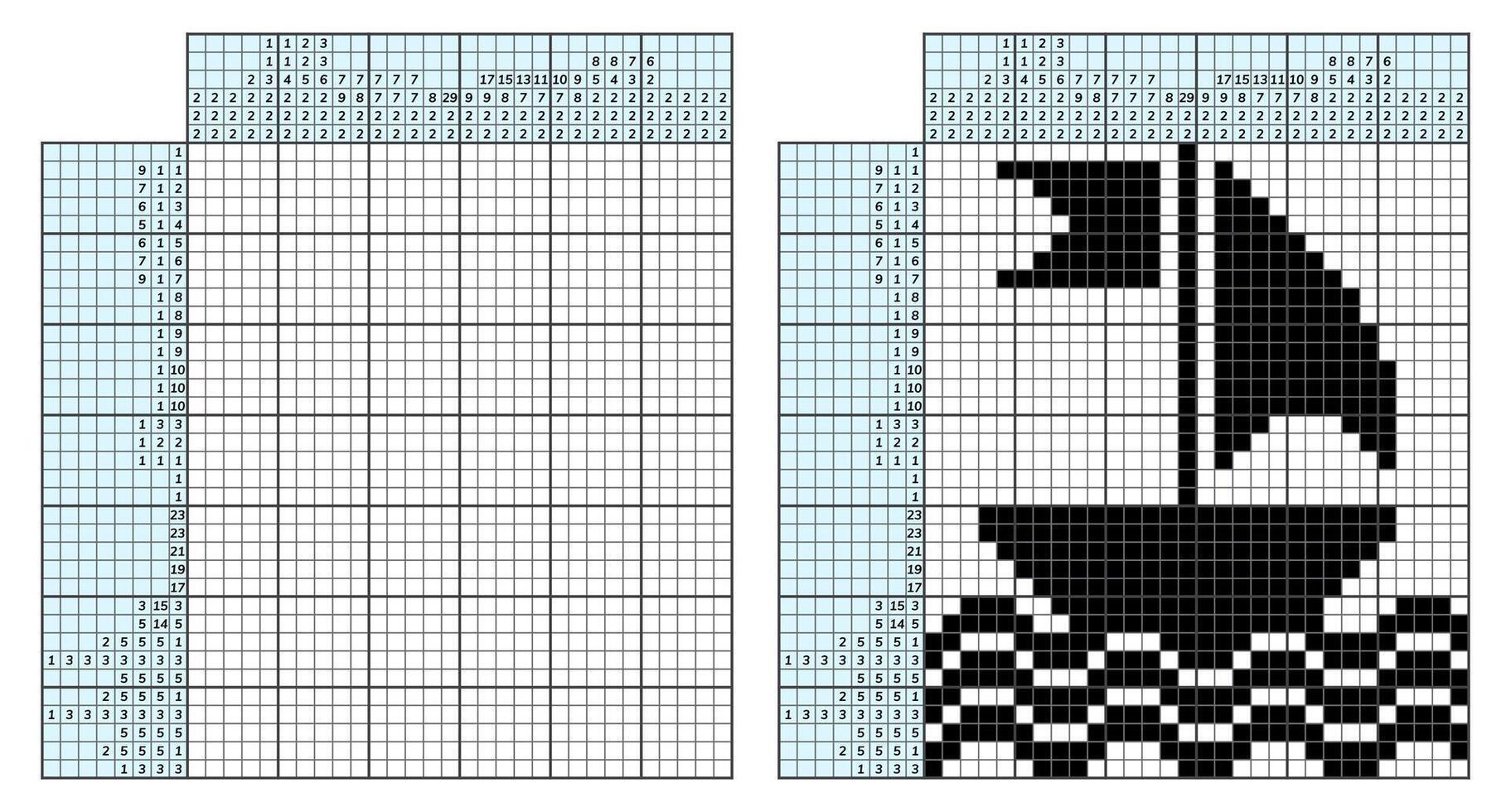 japonés crucigrama rompecabezas. niños y adulto matemático mosaico. nonograma. lógica rompecabezas juego. digital jeroglífico. vector ilustración