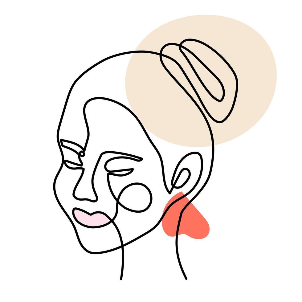 One line art face, modern contemporary minimalist abstract woman portrait. Continuous one line drawing faces vector