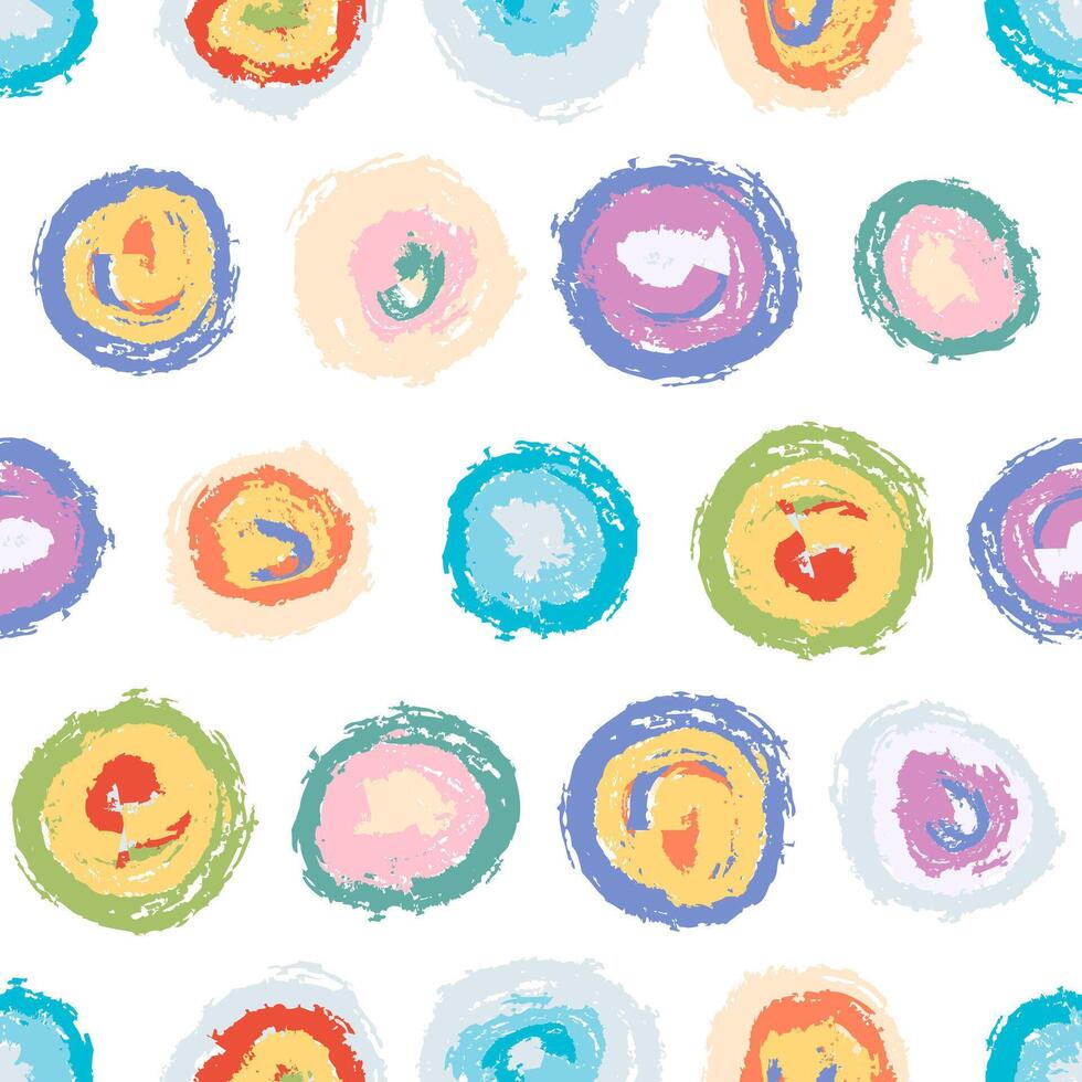 Circle seamless pattern. Abstract baby background with round brush strokes. Curtain pattern. Hand drawn texture. Stylish polka dot. Doodles round spots vector background. Vector illustration.