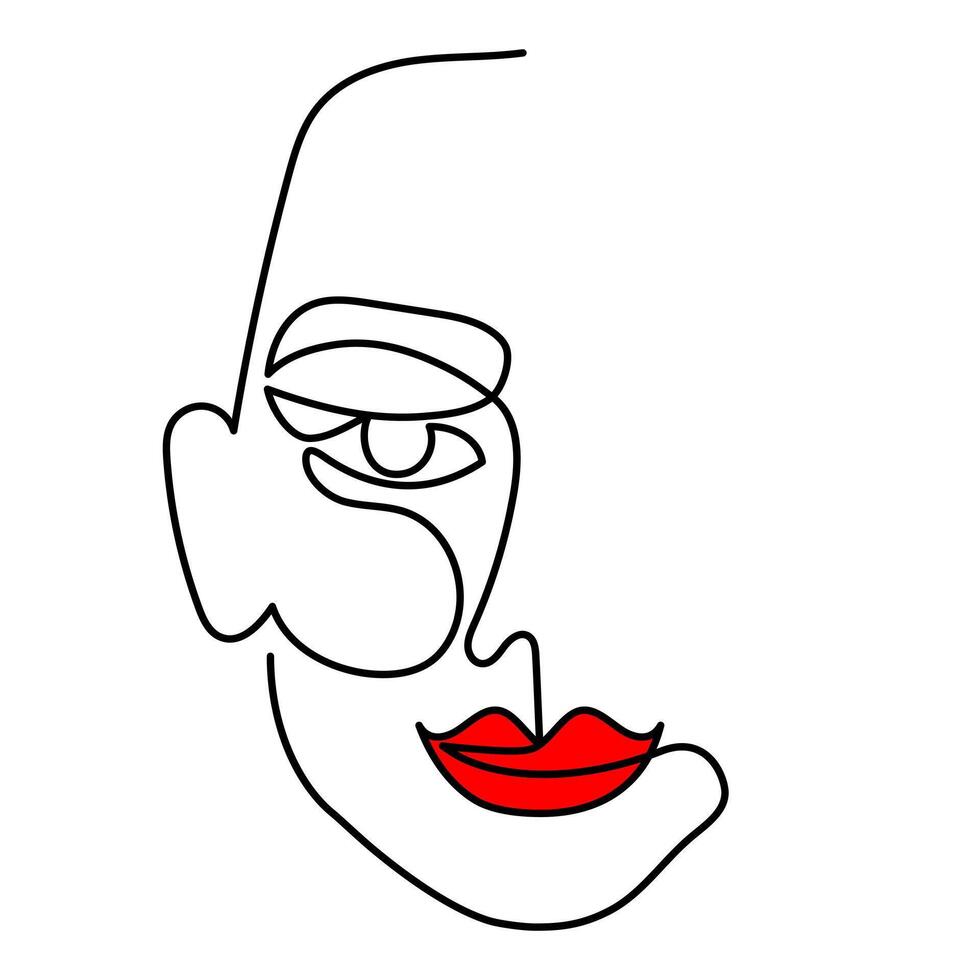 One line art face, modern contemporary minimalist abstract woman portrait. Continuous one line drawing faces vector