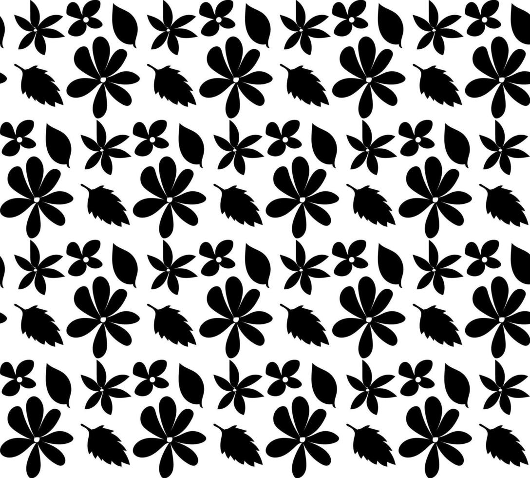 Seamless texture in the form of a pattern of black flowers and leaves on a white background vector