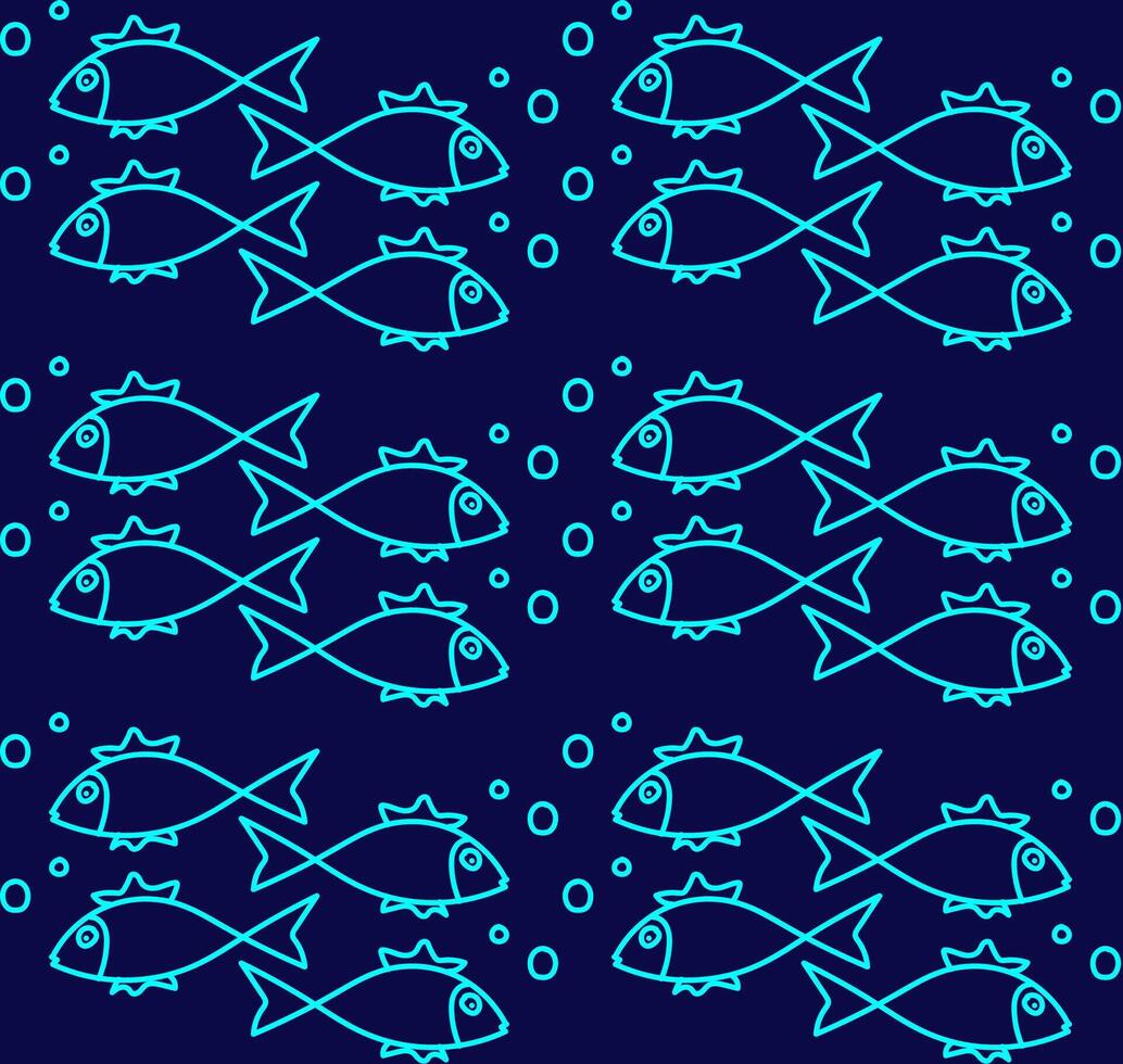 Vector seamless texture in the form of fish drawn with tile doodles on a blue background