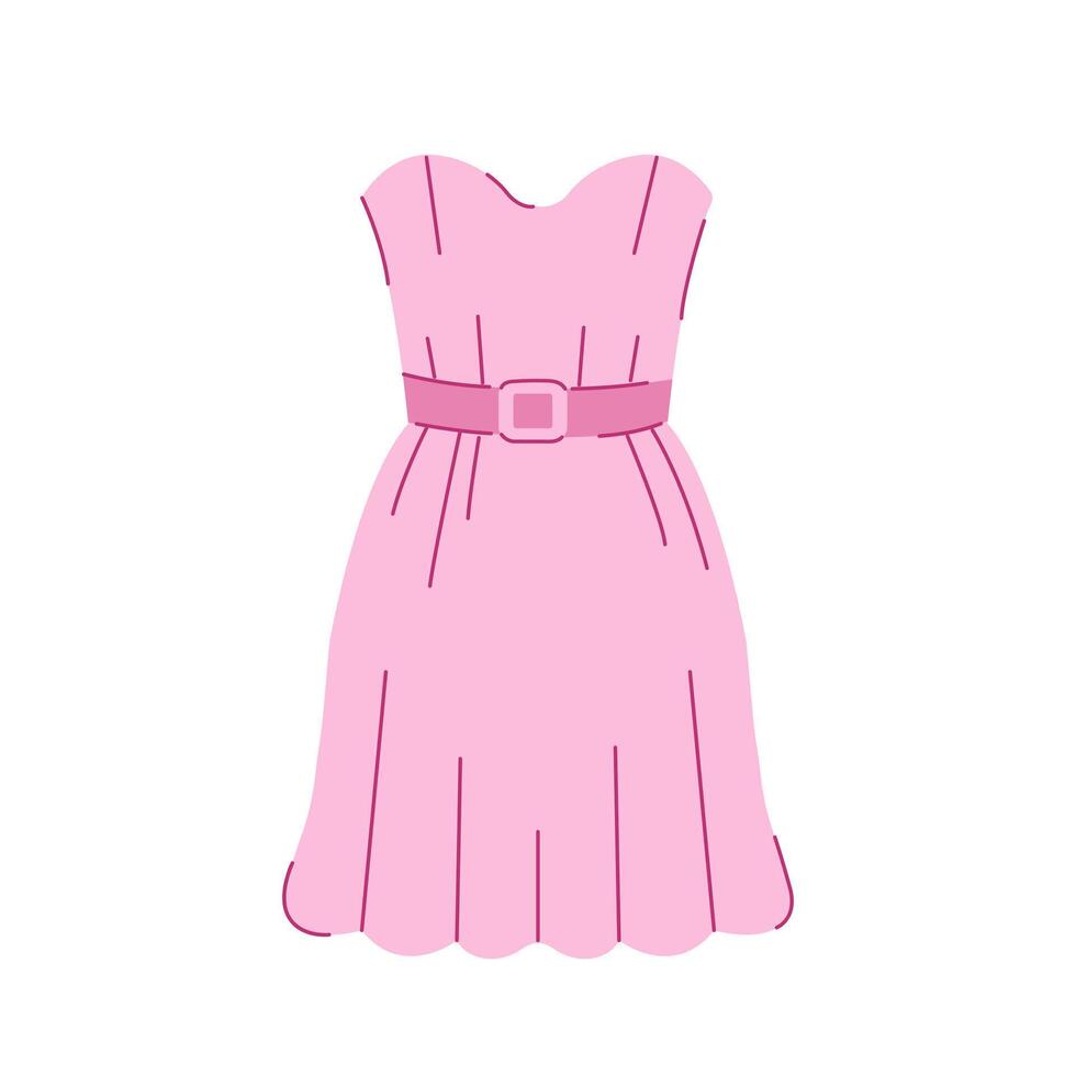 Pink dress for girls. Spring and summer looks. Fashion clothes, vector illustration.
