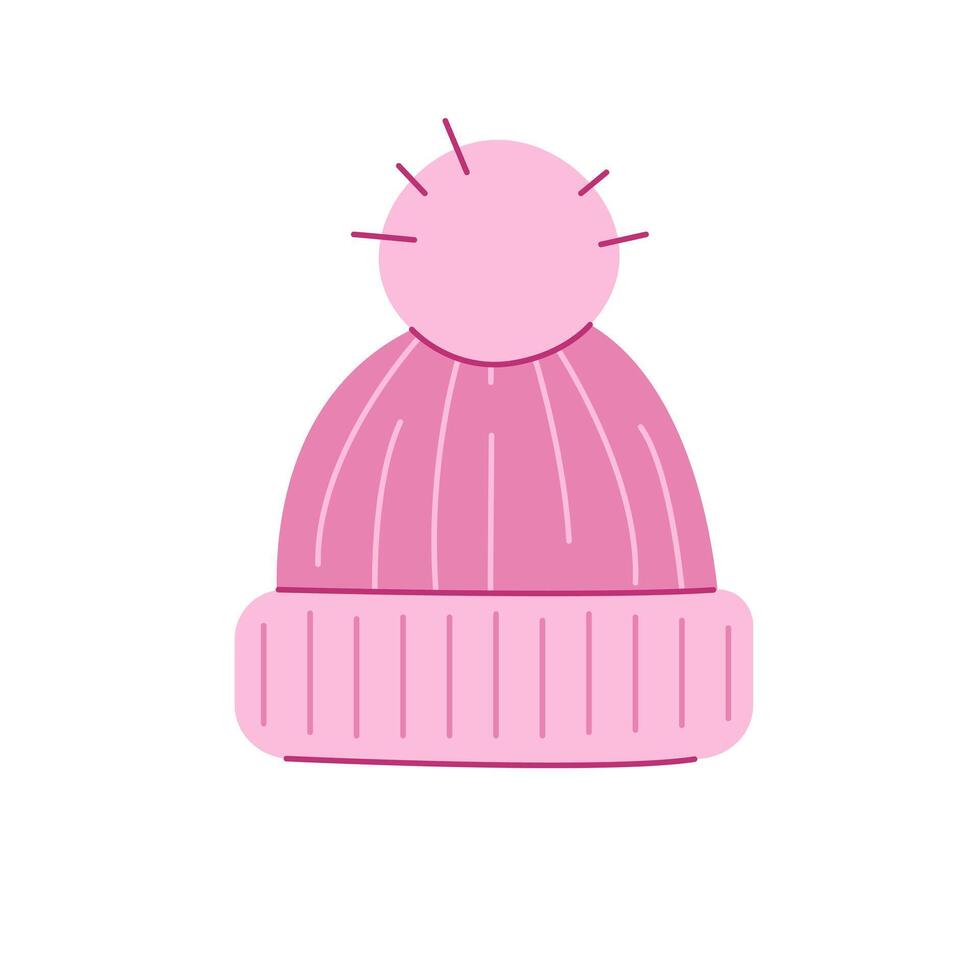 Winter warm hat with pompom icon. Handmade woolly ca. Vector illustration.