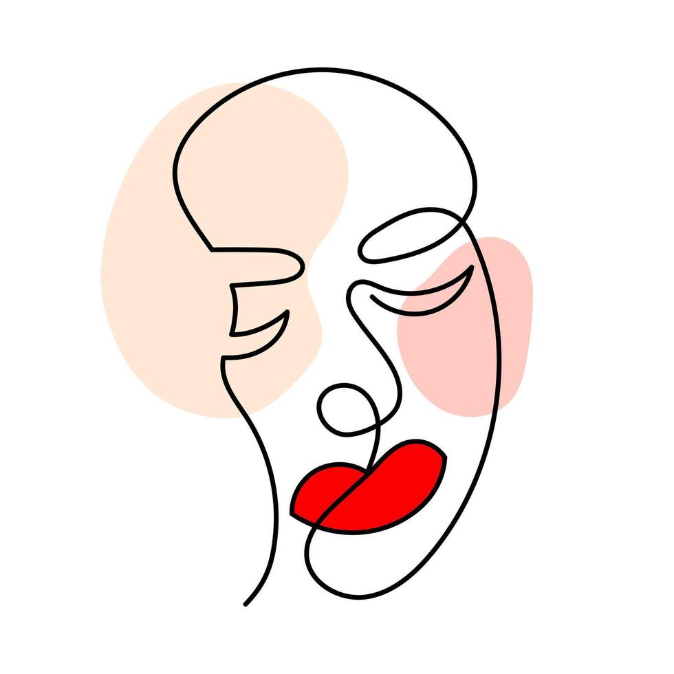 One line art face, modern contemporary minimalist abstract woman portrait. Continuous one line drawing faces vector