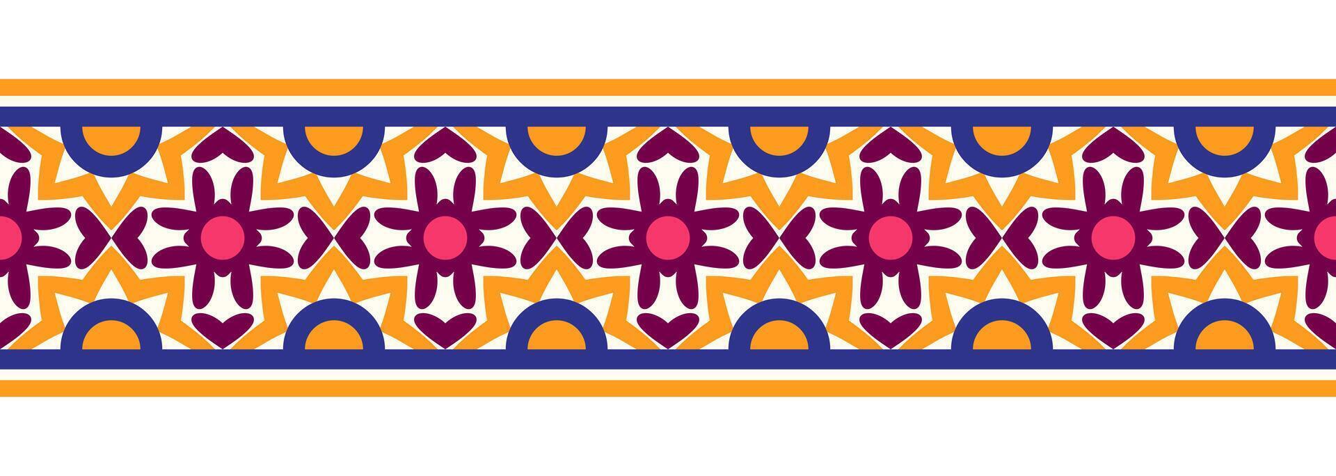 Border line seamless background. Decorative design seamless ornamental mosaic border pattern. Islamic, indian, arabic motifs. Abstract flower. Vector illustration