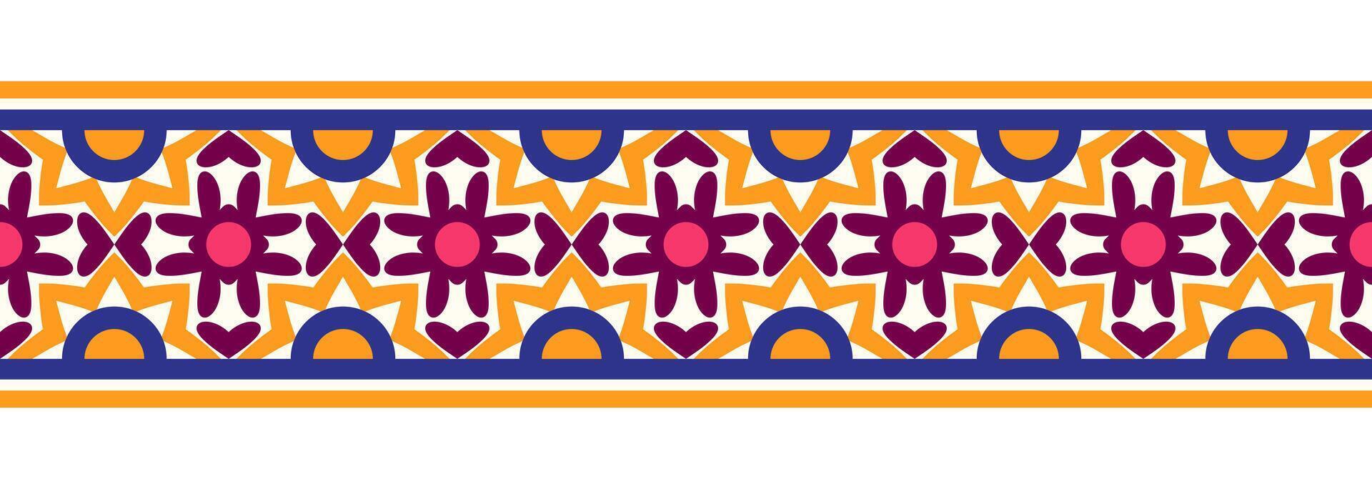 frontera línea sin costura antecedentes. decorativo diseño sin costura ornamental mosaico frontera modelo. islámico, indio, Arábica motivos resumen flor. vector ilustración