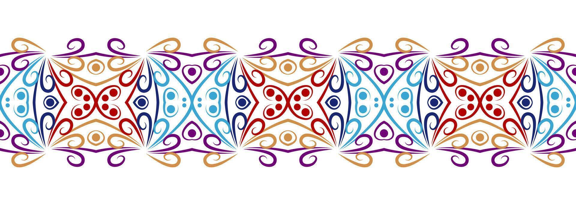 Border line seamless background. Decorative design seamless ornamental mosaic border pattern. Islamic, indian, arabic motifs. Abstract flower. Vector illustration