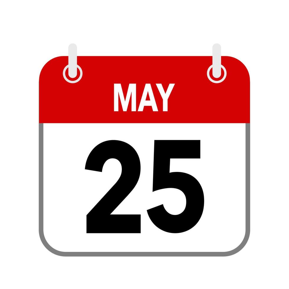 25 May, calendar date icon on white background. vector