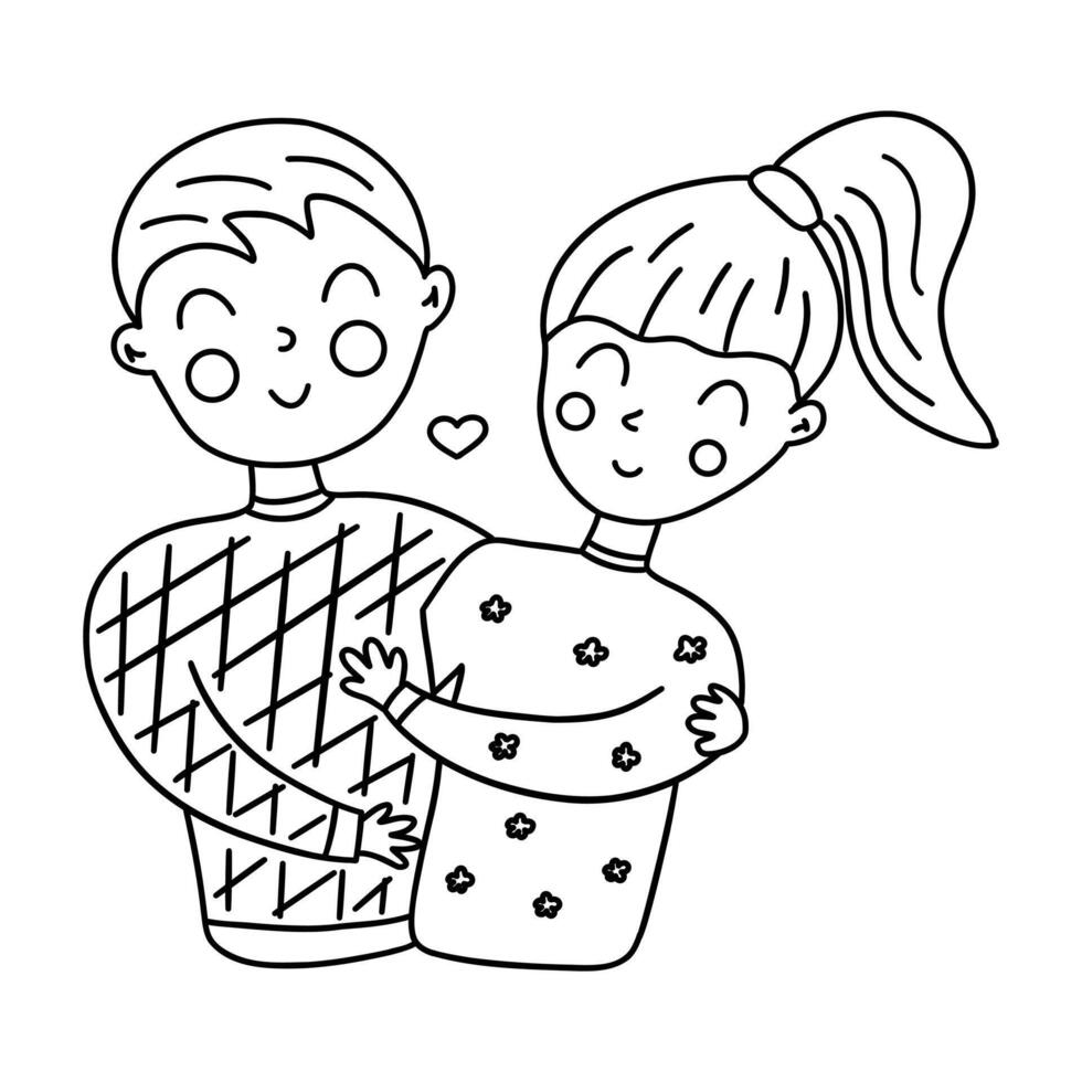 Couple in love, boy and girl, hug and smile. Vector