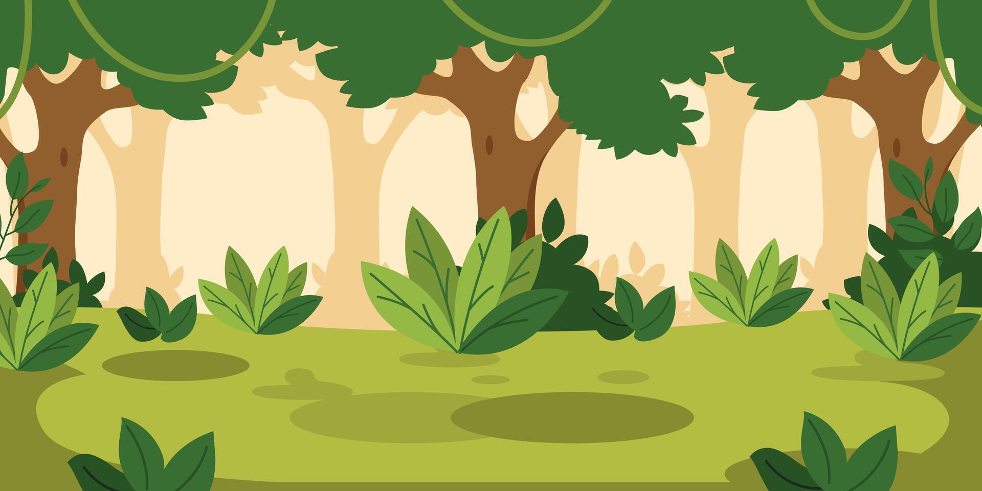 jungle forest nature landscape with green jungle foliage and exotic plants vector