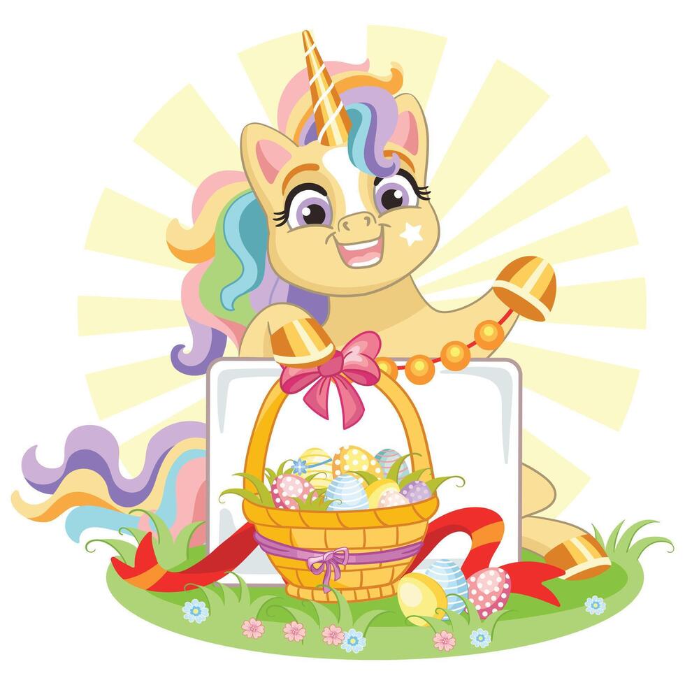 Cute cartoon Easter unicorn vector illustration