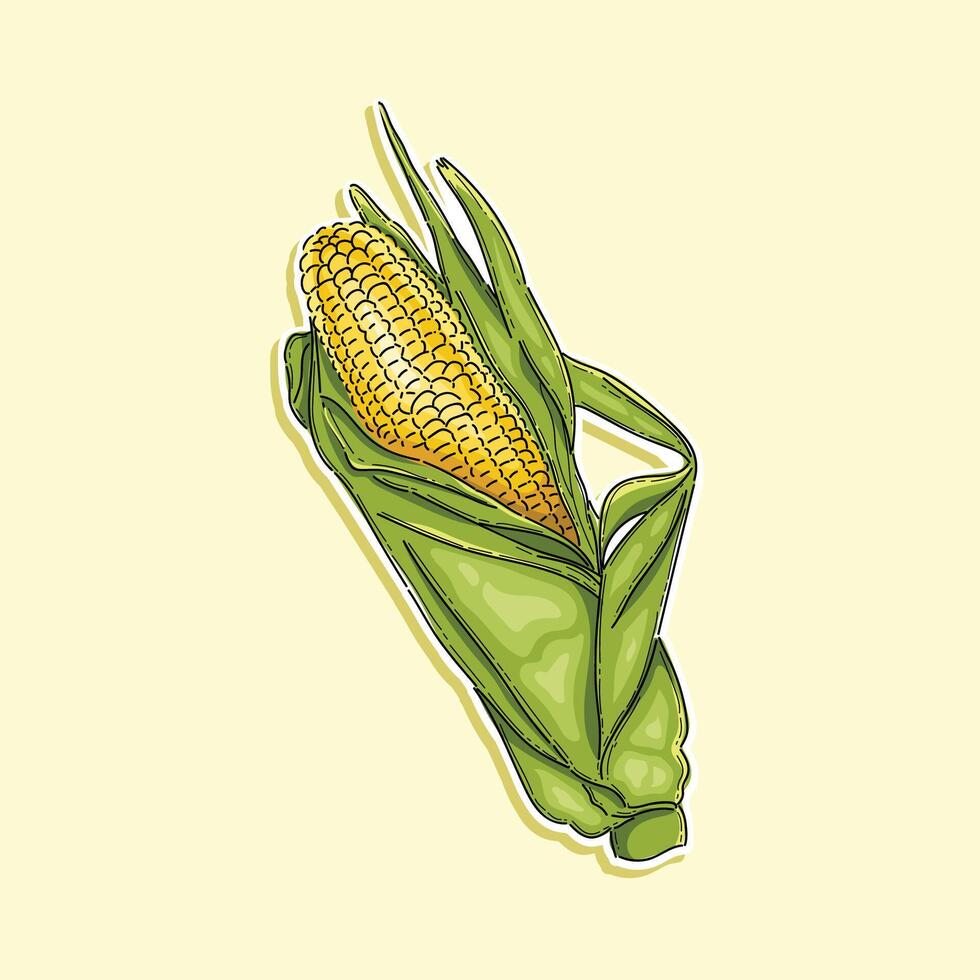 corn illustration sticker vector illustration design isolated in a yellow background