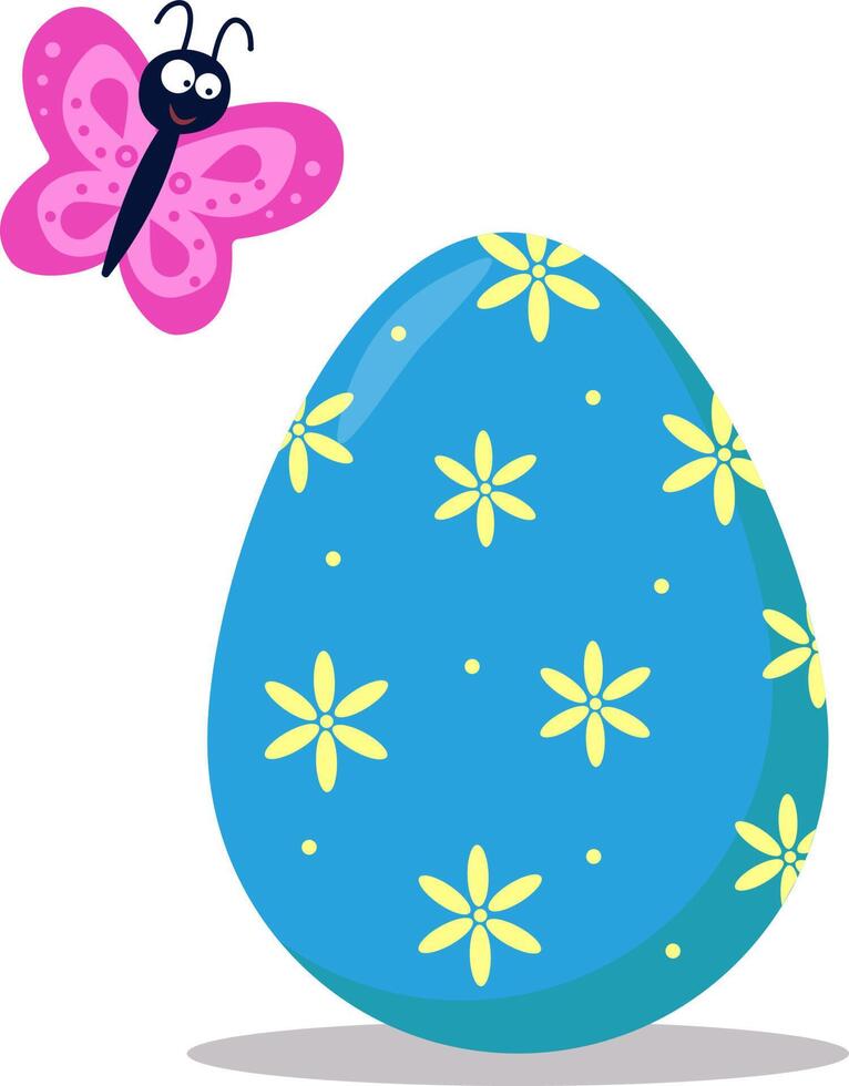 vector ilustración de un Pascua de Resurrección azul huevo y un mariposa. hermosa mariposa y Pascua de Resurrección huevo con un hermosa modelo. vector aislado dibujo.postal.a plano ilustración dibujado por mano.