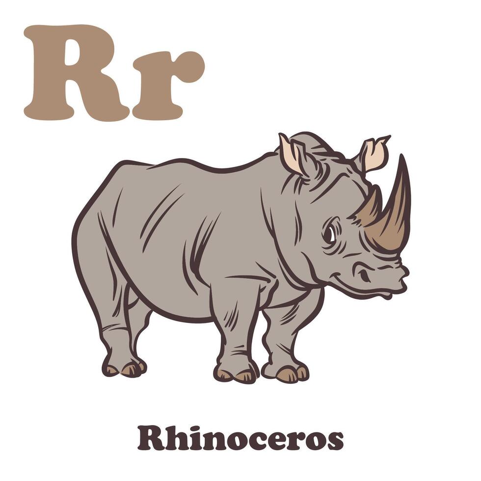 rinoceronte alfabeto dibujos animados personaje para niños vector